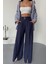 Mottisfashion Salaş Önden Yırtmaç Detaylı Bel Kemerli Pantolon - Lacivert 3
