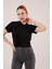 Mottisfashion Fitilli Kısa Kollu Parlak Siyah Bluz 1