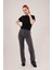 Mottisfashion Fitilli Kısa Kollu Parlak Siyah Bluz 3