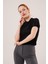 Mottisfashion Fitilli Kısa Kollu Parlak Siyah Bluz 4