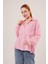 Mottisfashion Yarasa Kol Çizgili Cep Detaylı Pembe Gömlek 8