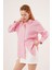 Mottisfashion Çift Çizgi Geçişli Düğmeli Pembe Gömlek 3
