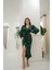 Mottisfashion Zümrüt V Yaka Saten Elbise 1