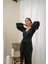 Mottisfashion Siyah V Yaka Saten Elbise 2
