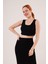 Mottisfashion Örme Detaylı Etek ve Bluz Siyah Takım 6