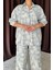 Mottisfashion Mavi Leopar Desenli Ceket ve Pantolon Keten Takım 3