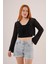 Mottisfashion Ön Bağlamalı Ajurlu Crop Siyah Hırka 5