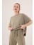 Mottisfashion Modal Kısa Kollu Üst ve Geniş Paça Eşofman Ikili Yağ Yeşili Takım 2