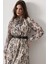 Mottisfashion Yılan Desen Uzun Yaka Detaylı Elbise - Krem-Siyah 6