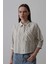 Mottisfashion Çizgili Kısa Gömlek - Bej-Yeşil 1