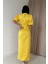 Mottisfashion Sarı Büzgülü Saten Elbise 6