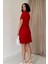 Mottisfashion Kırmızı Kısa Kol Atlas Mini Elbise 4