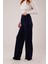 Mottisfashion Yüksek Bel Bol Paça Krep Lacivert Pantolon 4