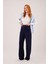 Mottisfashion Yüksek Bel Bol Paça Krep Lacivert Pantolon 7