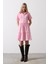 Mottisfashion Kısa Kol Düğmeli Elbise - Şeker Pembe 2