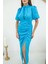 Mottisfashion Mavi Jakarlı ve Desenli Elbise 2