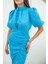 Mottisfashion Mavi Jakarlı ve Desenli Elbise 3