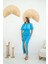 Mottisfashion Mavi Jakarlı ve Desenli Elbise 4