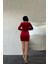 Mottisfashion Kırmızı Yaka ve Kol Dantelli Mini Elbise 5