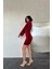 Mottisfashion Kırmızı Yaka ve Kol Dantelli Mini Elbise 8