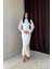 Mottisfashion Beyaz Önü Büzgülü Şifon Elbise 1