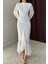 Mottisfashion Beyaz Önü Büzgülü Şifon Elbise 3