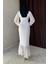 Mottisfashion Beyaz Önü Büzgülü Şifon Elbise 4