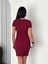 Mottisfashion Bisiklet Yaka Kısa Kol Likralı Elbise - Bordo 3