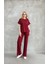 Mottisfashion Osy Modal Yumuşak Dokulu Kumaş Bisiklet Yaka Kısa Kollu Takım - Bordo 1