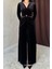 Mottisfashion Siyah Önü Tokalı Kadife Tulum 7