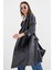 Mottisfashion 1034 Kuşaklı Suni Deri Trençkot - Siyah 6