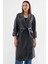 Mottisfashion 1034 Kuşaklı Suni Deri Trençkot - Siyah 7