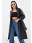 Mottisfashion 1034 Kuşaklı Suni Deri Trençkot - Siyah 8