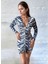 Mottisfashion Kadın V Yaka Önü Asansör Büzgü Detay Fırsat Ürün Zebra Mini Elbise 1