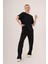 Mottisfashion Modal Kısa Kollu Üst ve Geniş Paça Eşofman Ikili Siyah Takım 5