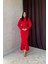 Mottisfashion Kırmızı Önü Büzgülü Şifon Elbise 1