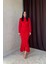 Mottisfashion Kırmızı Önü Büzgülü Şifon Elbise 2