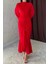 Mottisfashion Kırmızı Önü Büzgülü Şifon Elbise 3