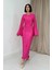 Mottisfashion Fuşya Ispanyol Kol Piliseli Elbise 1