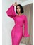 Mottisfashion Fuşya Ispanyol Kol Piliseli Elbise 6