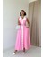 Mottisfashion Pembe Geniş Yakalı Halter Kollu Elbise 1