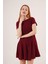 Mottisfashion Önden Dikiş Detaylı Çan Model Bordo Elbise 3