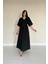 Mottisfashion Siyah Pileli Uzun Elbise 2