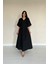 Mottisfashion Siyah Pileli Uzun Elbise 3