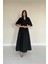 Mottisfashion Siyah Pileli Uzun Elbise 4