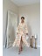 Mottisfashion Bej Desenli ve Önü Düğmeli Keten Elbise 1