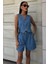 Mottisfashion Gümüş Düğmeli Yelek ve Şort Tensel Takım 10174 2