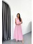 Mottisfashion Keten Çizgili Yelek - Uzun Etek Takım - Pembe 1