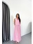 Mottisfashion Keten Çizgili Yelek - Uzun Etek Takım - Pembe 2