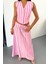 Mottisfashion Keten Çizgili Yelek - Uzun Etek Takım - Pembe 4